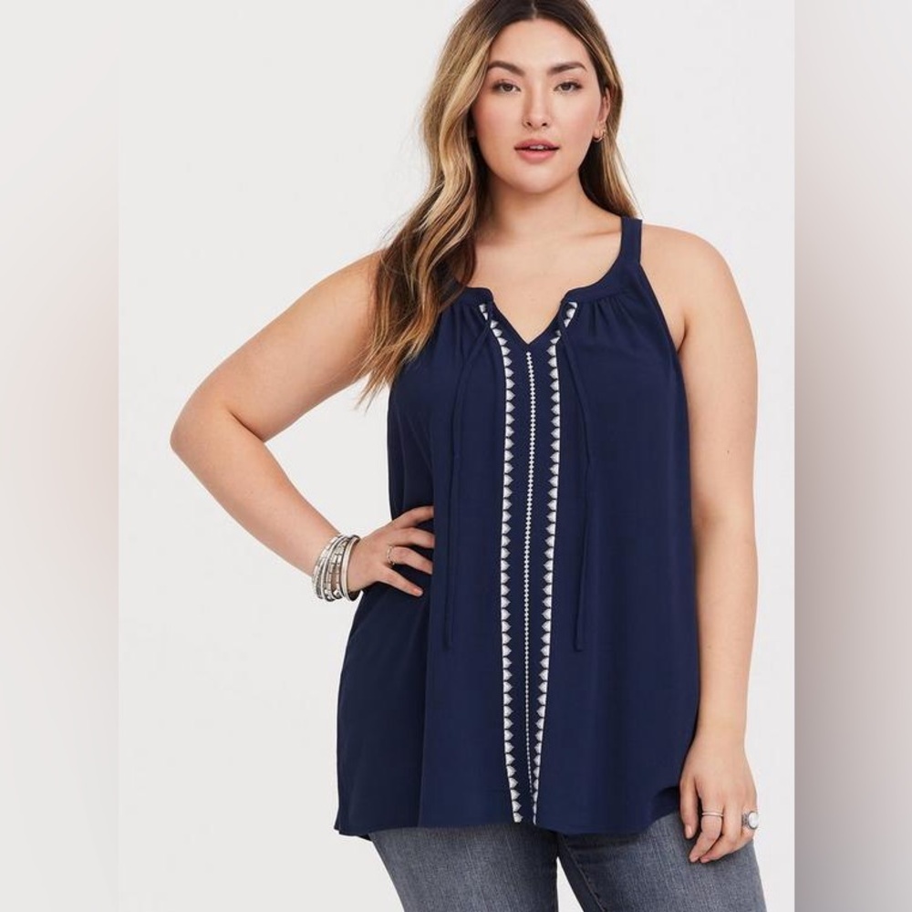 Torrid Navy Blue Embroidered Crepe Tank Top Women’s Size 3X